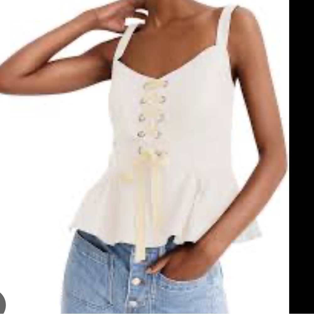J. Crew NWT Ivory White Ransu Lace Up Peplum Tank Top Linen Blend XXL
